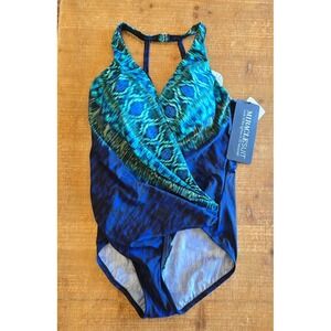 Miraclesuit NWT Alhambra Wrapsody One Piece,blue multi-colored women's size 16